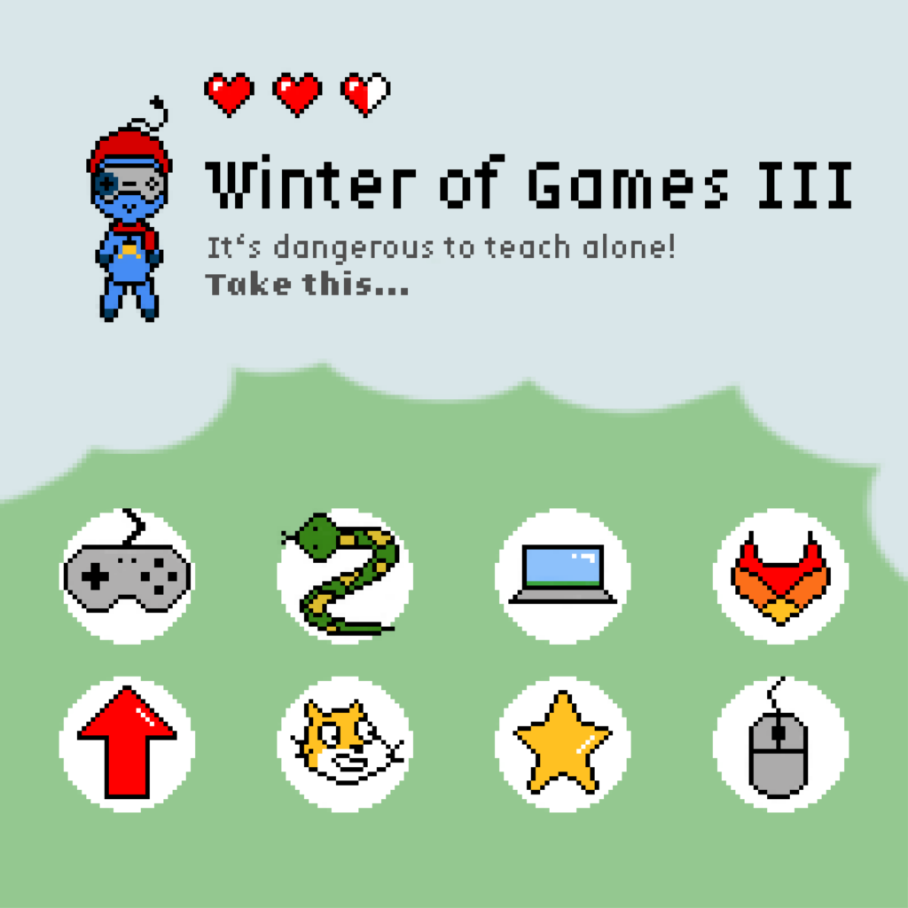 Das Bild zeigt die Ankündigung mit Grafiken im Comicstil zur Veranstaltungsreihe "Winter of Games III"