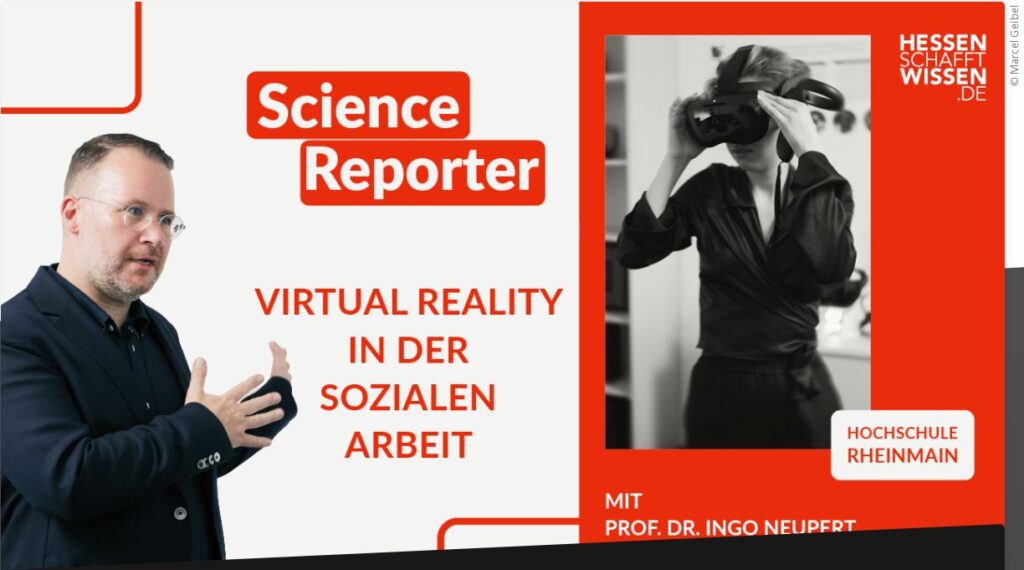 Das Bild zeigt Herrn Professor Neupert bei seinem Vortrag zum Thema VR in der sozialen Arbeit.