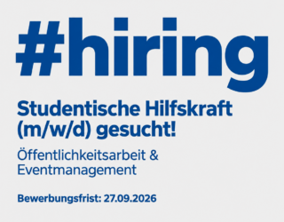 Sharepic: "HessenHub - Netzwerk digitale Hochschullehre. #hiring. Studentische Hilfskraft gesucht!. Öffentlichkeitsarbeit und Eventmanagement. Bewerbungsfrist: 27.09.2026."